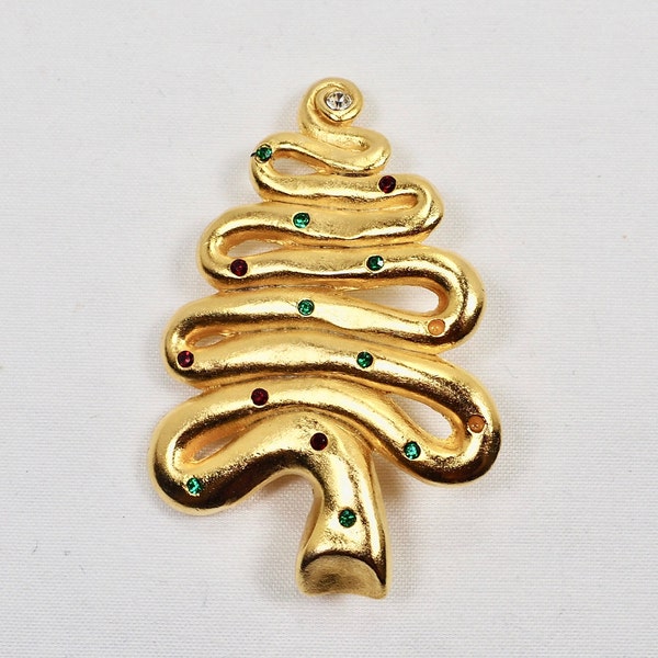 Vintage Van Dell Brooch Gold Plate Swirl Christmas Tree Figural Lapel Pin