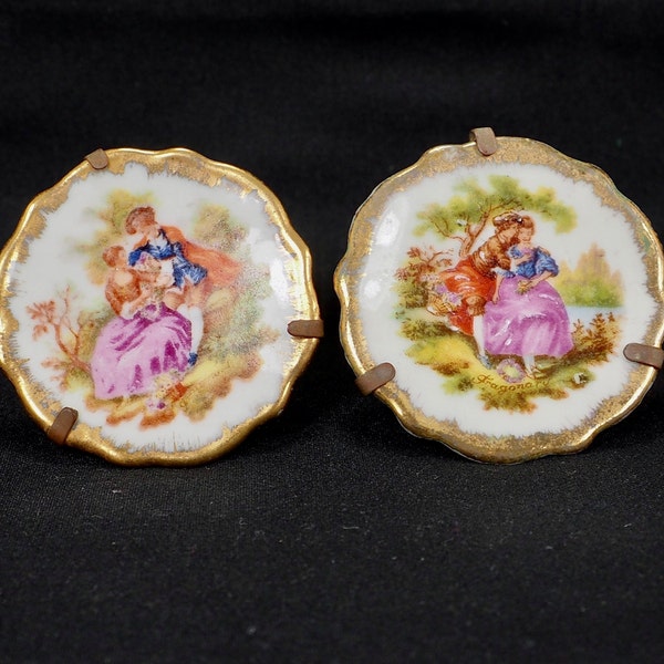 Vintage Limoges Miniature Plates Courting Couple with Stand or Hanger Made in France