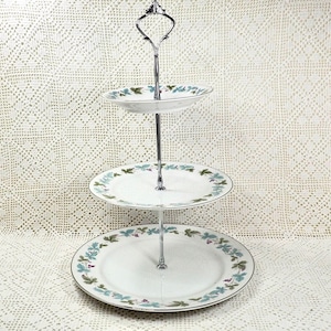 Three-Tiered Tidbit Tray Vintage Pattern by Fine China Dessert Appetizer Party Food Display