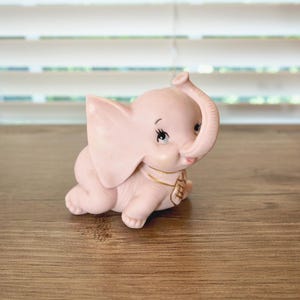 Vintage Pink Ceramic Elephant Figurine – 2.5” Tall Baby Girl’s Nursery Decor