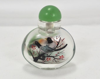 Vintage Glass Snuff Bottle: Reverse Painting, Birds & Ducks (AS IS)