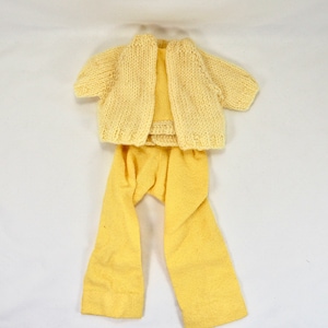 Vintage Handmade Doll Clothes: Yellow Crochet 3-Piece Set
