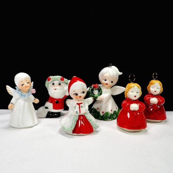 Vintage Christmas Lot – Goebel Ornaments & Spaghetti Figurines – Santa and Angels (Set of 6)