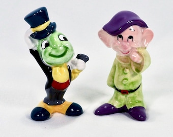 Disney Jiminy Cricket Dopey Pair, Made in Japan, Collectible Characters Pinocchio Snow White Dwarf