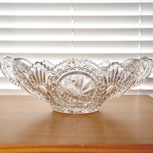 Vintage Hofbauer Byrdes 24% Lead Crystal Bowl | German Cut Glass with Bird & Leaf Motif HEAVY