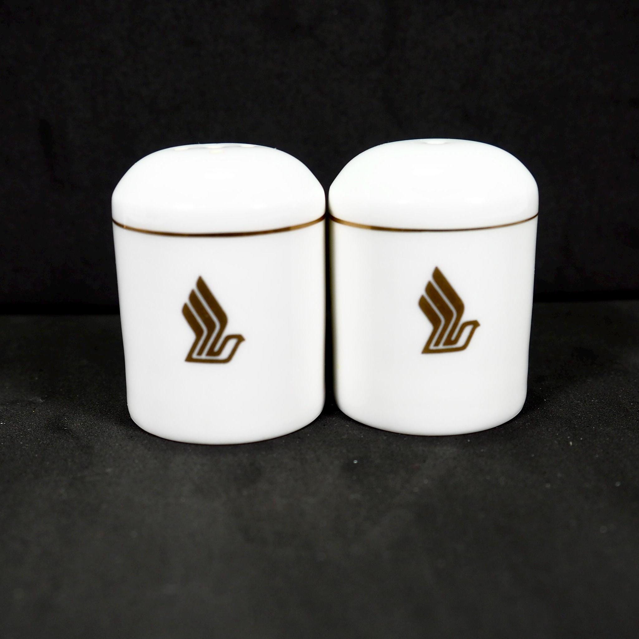 Singapore Airlines Salt & Pepper Shakers Narumi Bone China White with Gold Made in Japan