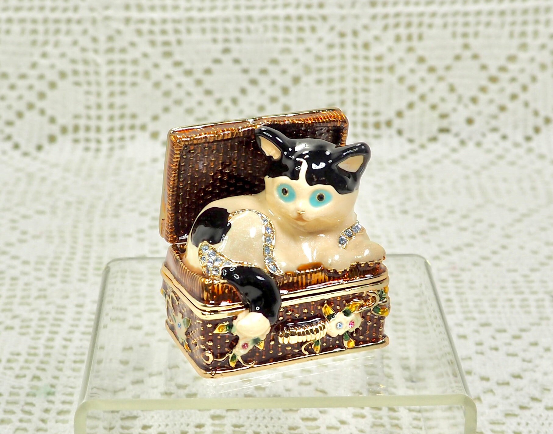 Enamel Trinket Box with Cat in Hinged Box Etsy