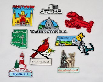 Vintage Magnets Lot of 9 Hollywood JFK Library Martha’s Vineyard Washington DC Massachusetts Cheaha St Park Arizona Connecticut Kentucky