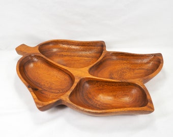 Vintage Monkey-Pod Wood Leaf Platter Mid Century Decor Hand Crafted