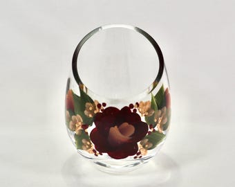 Hand-Painted Floral Glass Votive Candle Holder: Artist Signed Decor