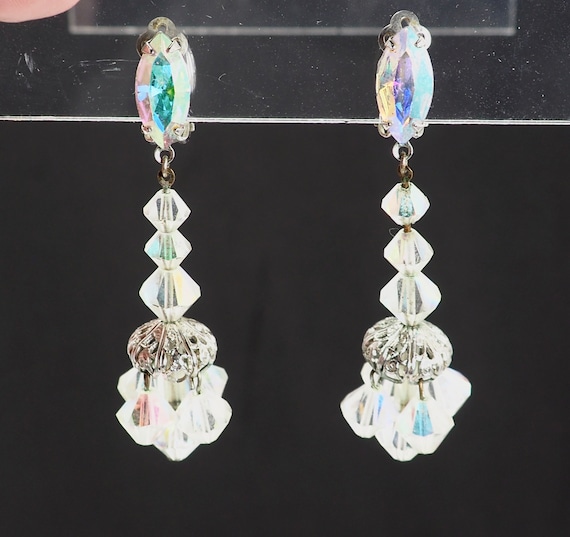 Buy Lewis Segal Earrings Clip on Dangle Drop Iridescent Vintage
