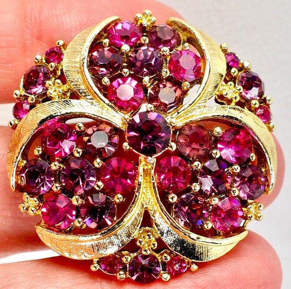 Vintage Brooch Estate Jewelry Gold Tone with Purp… - image 5