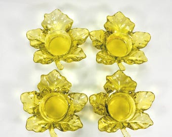 Vintage Glass Maple Leaf Tea Light Holders - Set of 4 - Retro Fall Decor