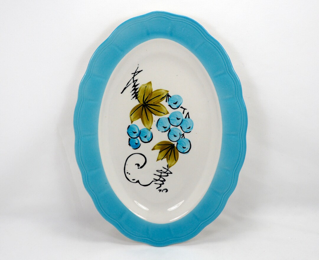Corona Ironstone Ware Oval Plate Blue Rim with Hand Painted Etsy 日本