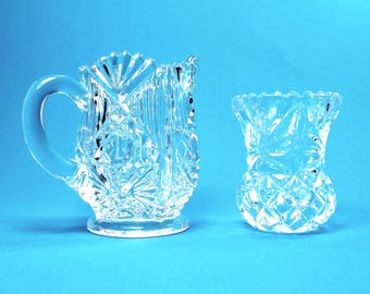 Vintage Clear Glass Mini Creamer and Toothpick Holder Set: Elegant Collectibles