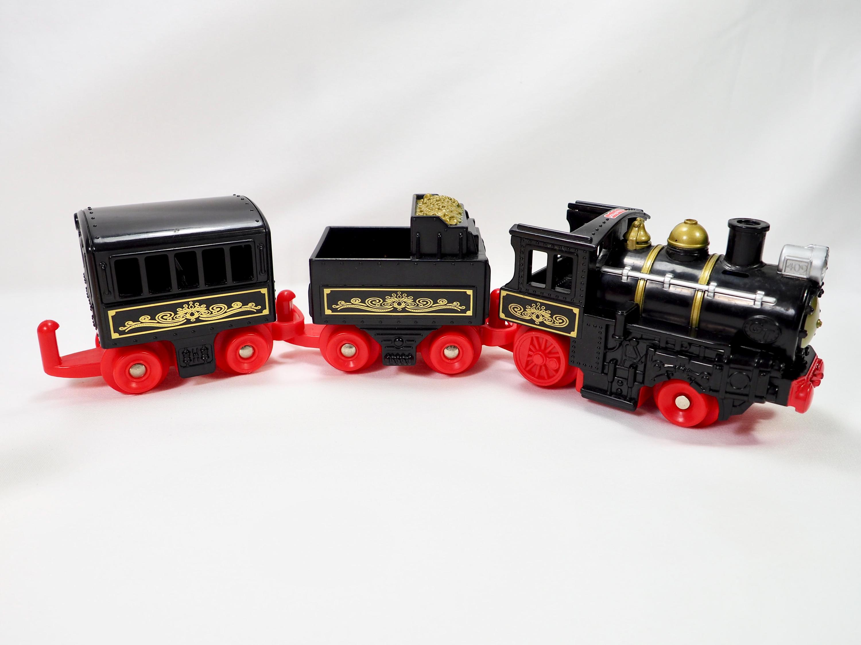 Vintage Fisher-price Geotrax Black Push Train Set With Cars, Signs