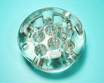 Vintage Clear Glass Flower Frog Dome 11 Hole Floral Arranger Vase Insert