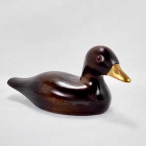 Wooden Duck Decor Hand Carved Glass Eye Gold Beak