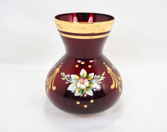 Bohemian Glass Cenedese Vetri Art Glass Vase Hand Painted Venetian Glass