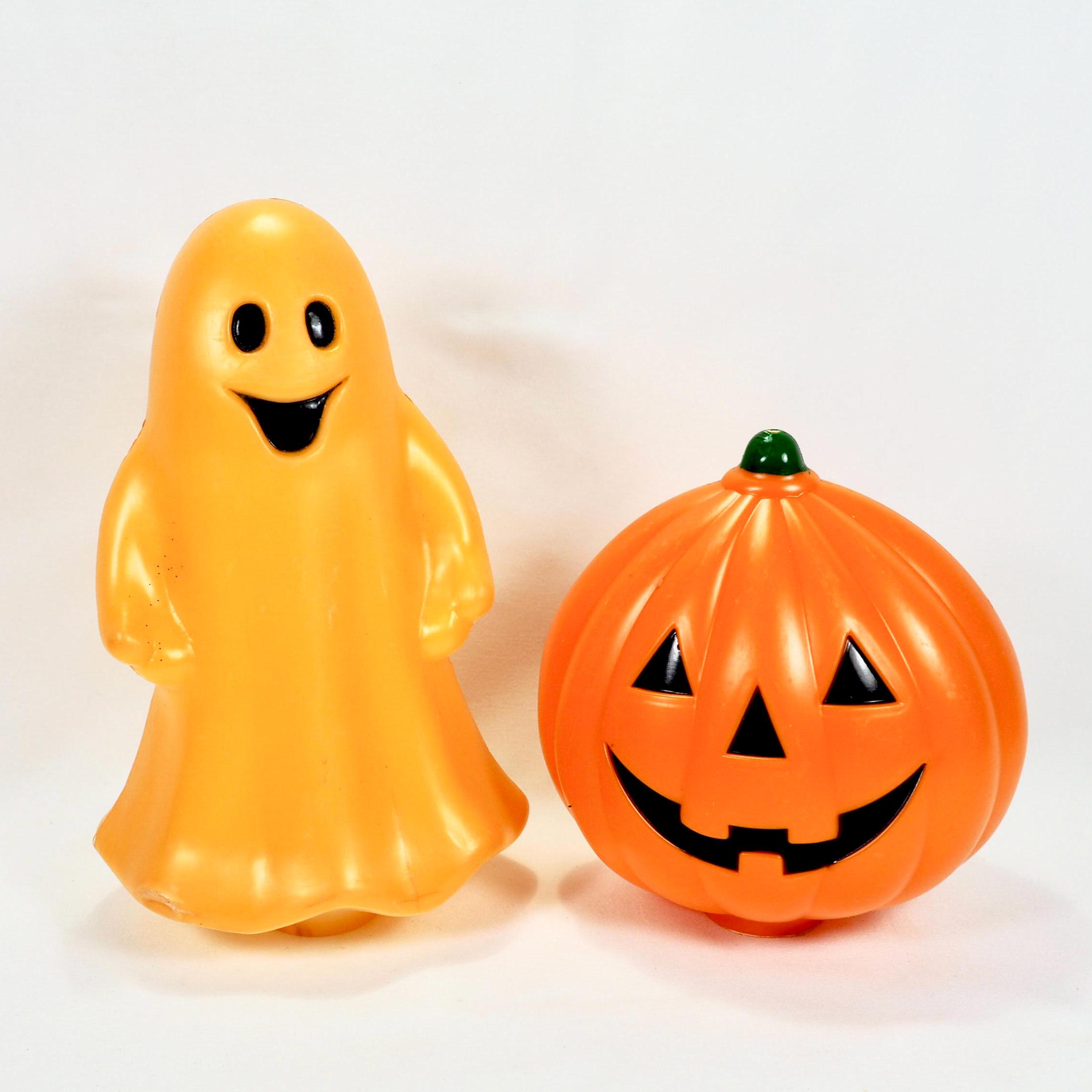 Vintage Halloween Blow Mold Set: Ghost & Jack-o'-Lantern Decor (AS-IS)