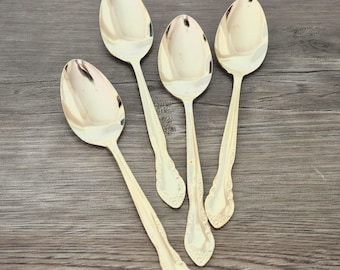 Cucharitas de té Nasco Elizabethan II de oro vintage - Baño de oro estilo barroco, juego de 4
