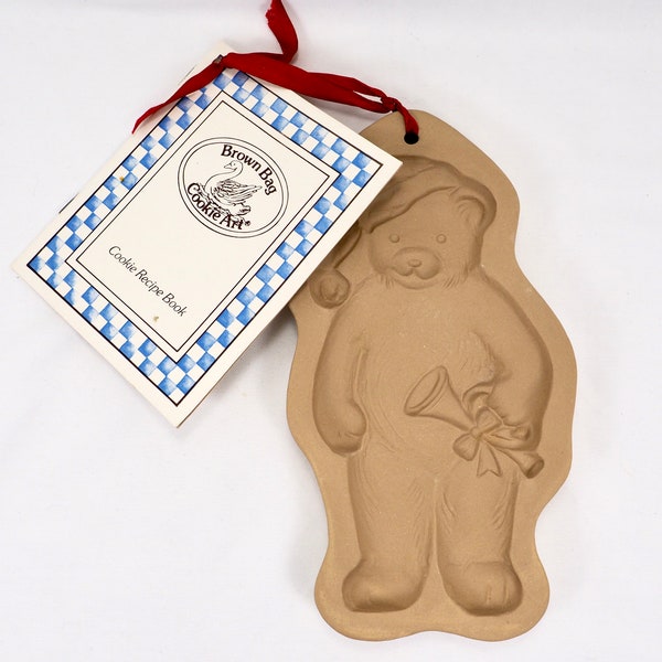 Brown Bag Cookie Art Mold with Recipe Booklet 1990 Christmas Bear with Horn
