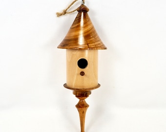 Handmade Wooden Birdhouse Ornament 7-inch Hand Turned Bird-Related Memorabilia Garden Decor (Decorative Use Only)