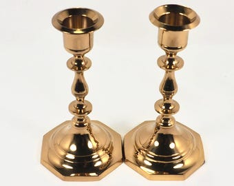 Vintage Brass Candlestick Holders Set - Georgetown Pattern #1128 - Home Interiors & Gifts - With Original Box