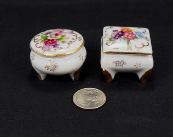Vintage Miniature Porcelain Trinket Boxes with Lids (set of 2) Made in Japan