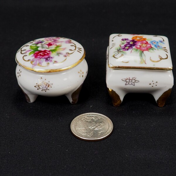 Vintage Miniature Porcelain Trinket Boxes with Lids (set of 2) Made in Japan