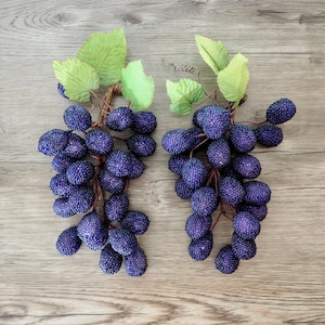 Vtg Beaded Fruit Artificial Grapes Food Props Kitchen Decor Tiered Tray Decorations Faux Fruit for Centerpiece Bowl (Set of 2)