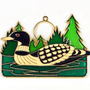 Handcrafted Loon Suncatcher with Forest Design - Stained Glass Window Decor
