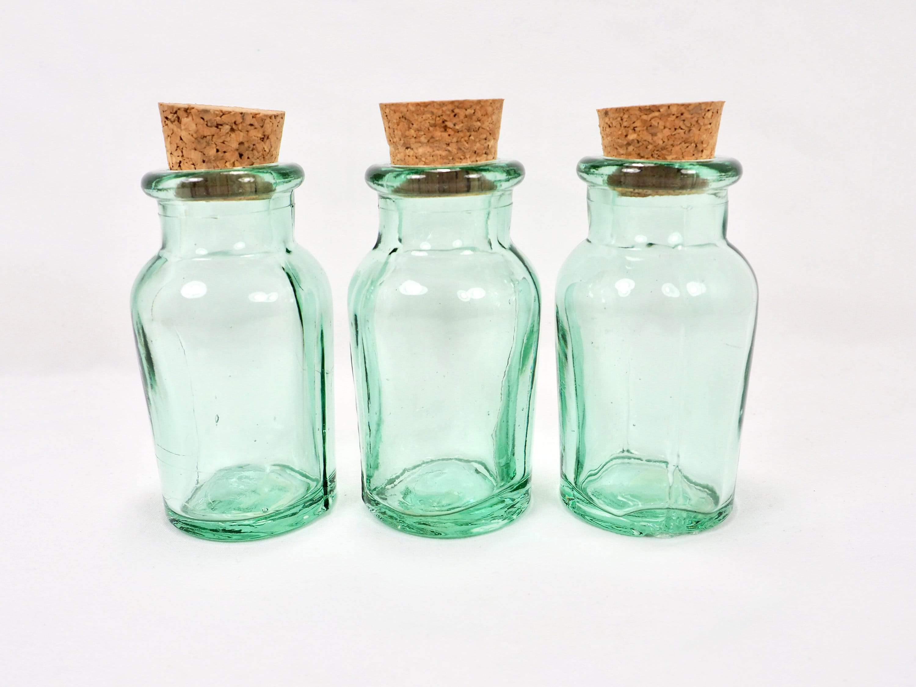 Vintage Green Glass Embossed Tall & Medium Pasta Jar w Decorative Wood Lid.