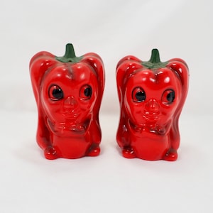 Salt and Pepper Shakers 1950s Kitchen Decor Anthropomorphic Red Peppers Made in Japan