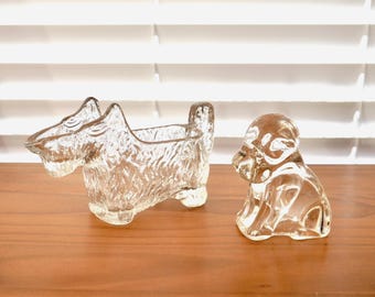 Vintage Glass Scottie Dog Candy Holder & Puppy Figurine: Mid-Century Decor