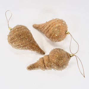 Vtg Sugared Christmas Ornaments Set of 3 Gold Spiral Finial Tree Ornaments