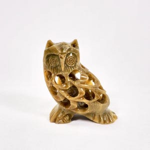 Stone Owl Figurine – 3” Decorative Animal Sculpture with Lattice Detail Hand-Carved