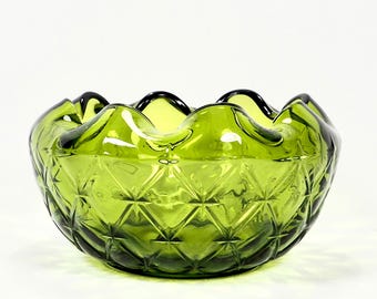 Vintage Indiana Glass Green Rose Bowl: Mid-Century Quilted Vase