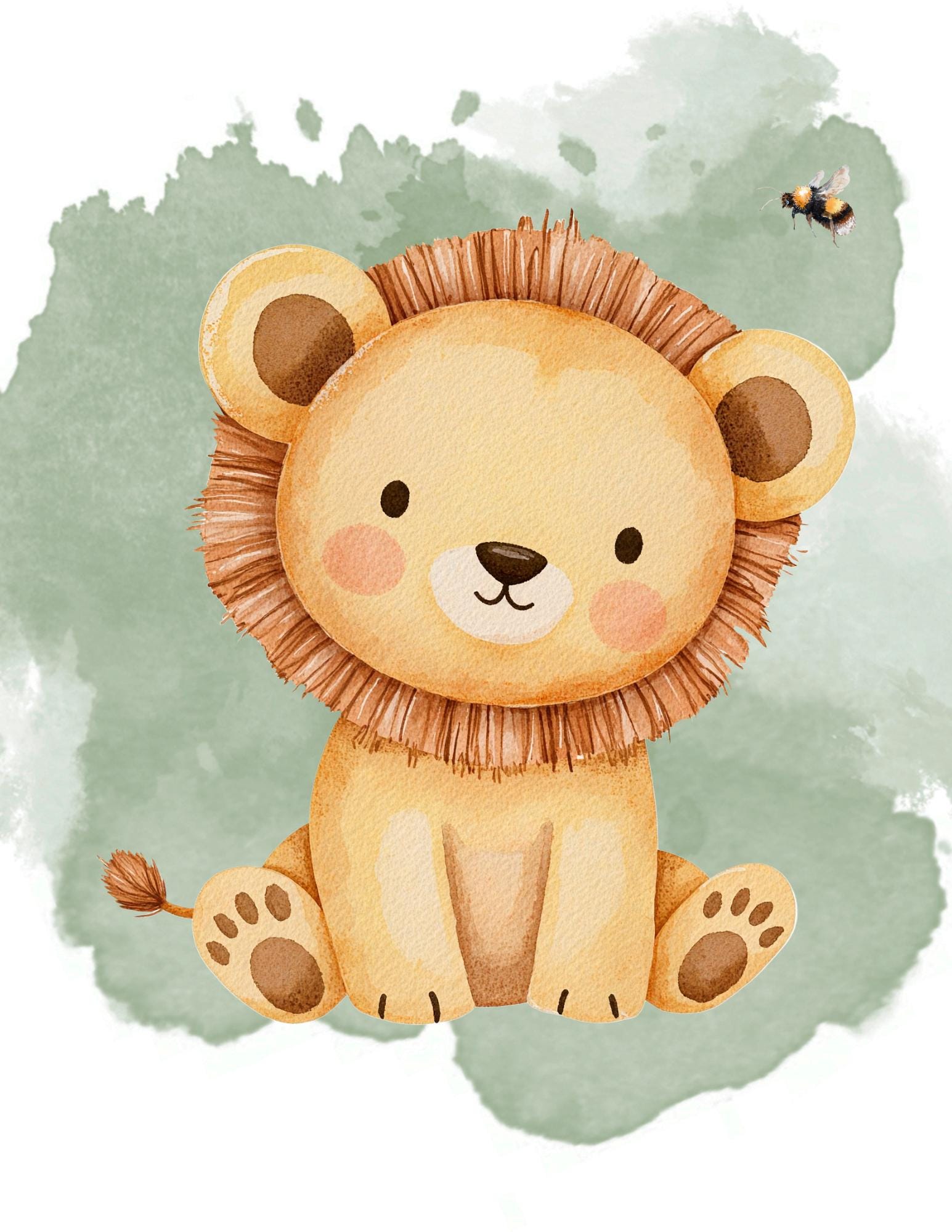 Boho Safari Lion Nursery Print – Watercolor Safari Animal Wall Art – 8.5x11" Digital Download – Boho Baby Room Decor