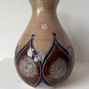 Vintage Westerwald ceramic pottery vase Germany blue brown Salt glazed retro stein