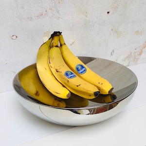 Vintage modernist 2002 Alessi Durbino Lomazzi inox 18/10 polished stainless steel double wall serving or fruit bowl made in Italy