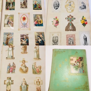 Álbum antiguo con casi 400 tarjetas de oración religiosas entre 1800 y comienzo de 1900 vintage católica jesús virgen maría