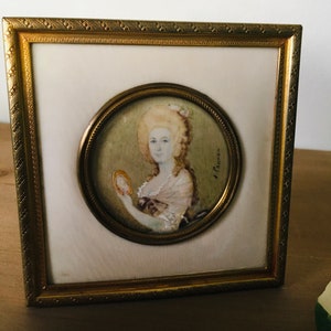 Antique end of 1800&#39;s miniature framed painting of noble lady signed by J. CANAVA vintage