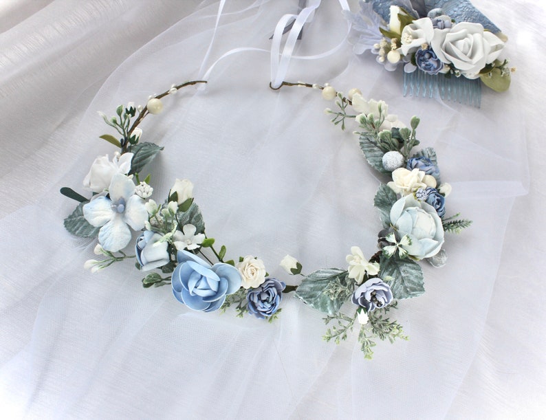 Dusty Blue Wedding Flower Crown Bridal Flower Crown Adult or Etsy