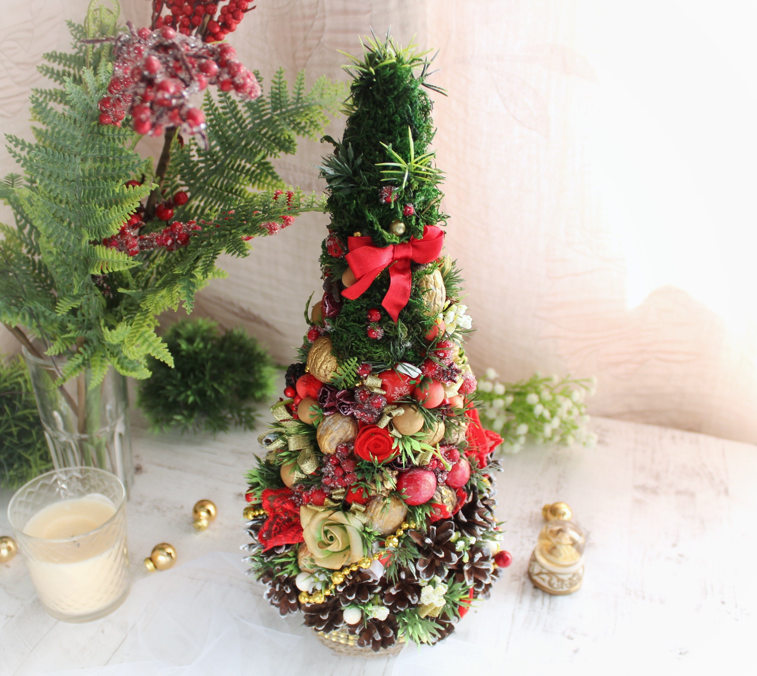 Small Christmas tree Mini red Christmas tree Miniature Etsy