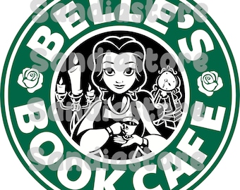 Belles book cafe, starbucks style, SVG, princess, belle EPS, PNG, Ai and jpg