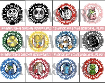 Nightmare Before Christmas Inspired Bundle | 12 Starbucks Cup & Craft Designs (PNG, JPG, PDF)