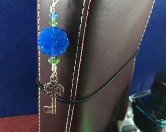 Blue Flower and Key planner charm dangle, planner accessories, planner charms