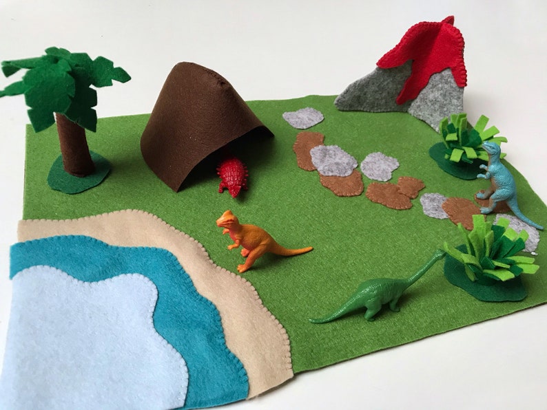 Dinosaur play mat Kids travel play mat Felt playscape Small Etsy