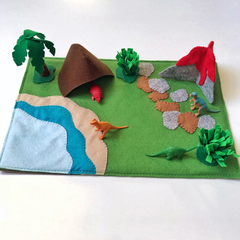 Dinosaur play mat Kids travel play mat Felt playscape Small Etsy